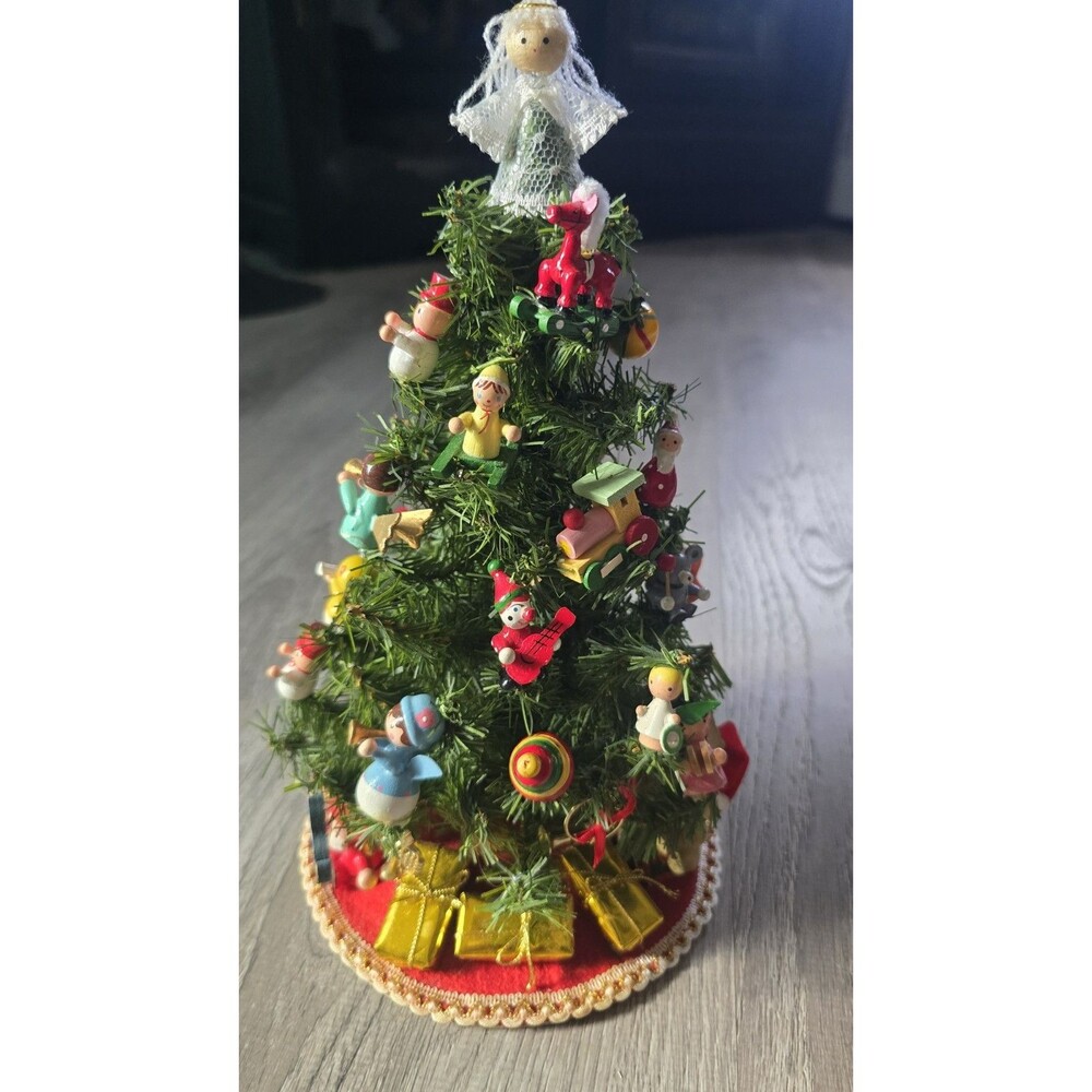Vintage Christmas Tree with Wood Ornaments 12"x6"